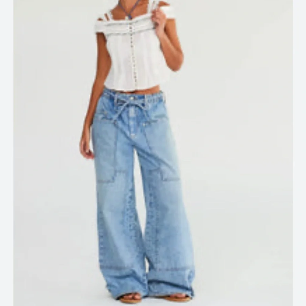 Free people CRVY outlaw Women's Light Blue Wide-Leg Jeans size Small NWOT - Picture 4 of 15